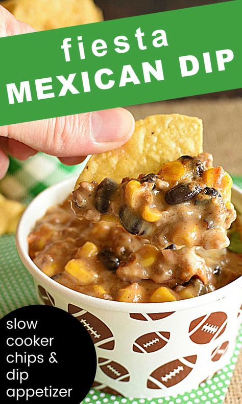 Mexican Dip is the ultimate when it comes to Mexican bean dip! This recipe is loaded with ground beef, corn, beans and plenty of cheese to make it hearty enough for a meal or it’s always popular at any party or fiesta when its served as an appetizer! Throw everything in the slow cooker, or bake it if it's easier! Mexican Dip With Ground Beef, Veggie Apps, Incredible Appetizers, Dip With Ground Beef, Mexican Bean Dip, Mexican Dip Recipes, Fiesta Dip, Night Kitchen, Mexican Dip