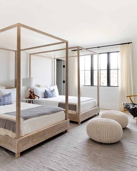 Neutral Bedroom Decorating Ideas & Expert Tips - TLC Interiors Contemporary Beach House, Modern Hampton, Office Guest Room, Coastal Bedrooms, Four Poster, Beach House Interior, Hamptons House, Guest Rooms, Contemporary Bedroom