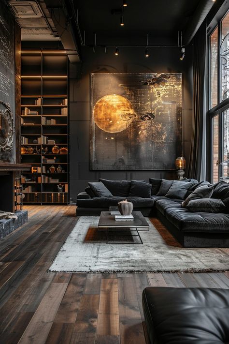 29 Dark Maximalism Ideas to Create a Stunning Effect 13 Dark Cozy Living Room, Dark Maximalism, Dark Wooden Floor, Living Room Decoration Ideas, Rich Decor, Plush Furniture, Room Decoration Ideas, Dark Walls, Ornate Furniture