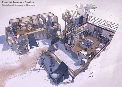 Arctic Research Station, Spaceship Blueprint, Fallout 4 Settlement Ideas, Snow Storms, Space Colony, Research Station, Sci Fi Landscape, Cyberpunk Rpg, Entertainment Design