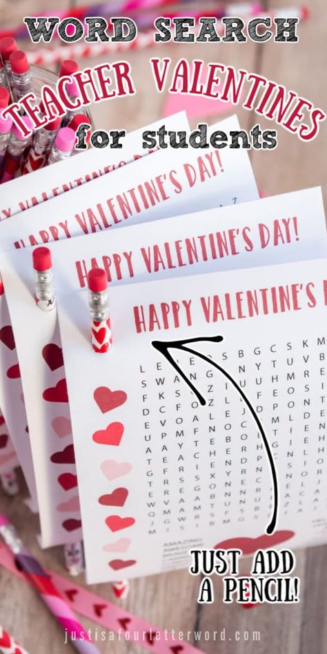 Valentines From Teachers, Word Search Valentines, Valentines From Teacher, Valentine Student Gifts, Teacher Valentine Cards, Student Valentines, Valentines Class Party, Valentine Words, Teacher Valentine Gifts