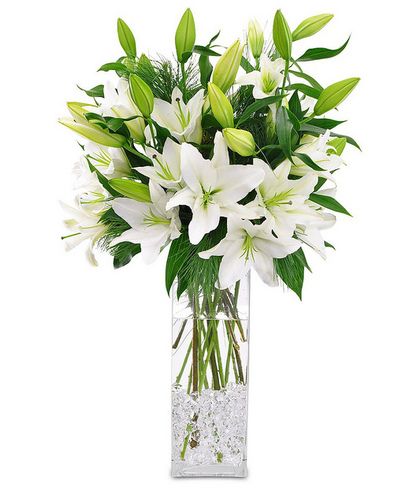 Winter White Lilies make for a striking #centerpiece. White Lily Bouquet, Lily Vases, White Elegance, Winter Parties, Eternal Beauty, Lily Bouquet, Lily Flowers, Holiday Flower, Clear Glass Vases