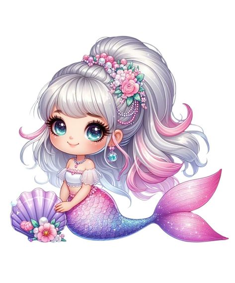 Mermaid Happy Birthday, Mermaid Clipart, Mermaid Sticker, Cute Mermaid, Small Pictures, Mermaid Art, Baby Art, Fairy Art, New Sticker