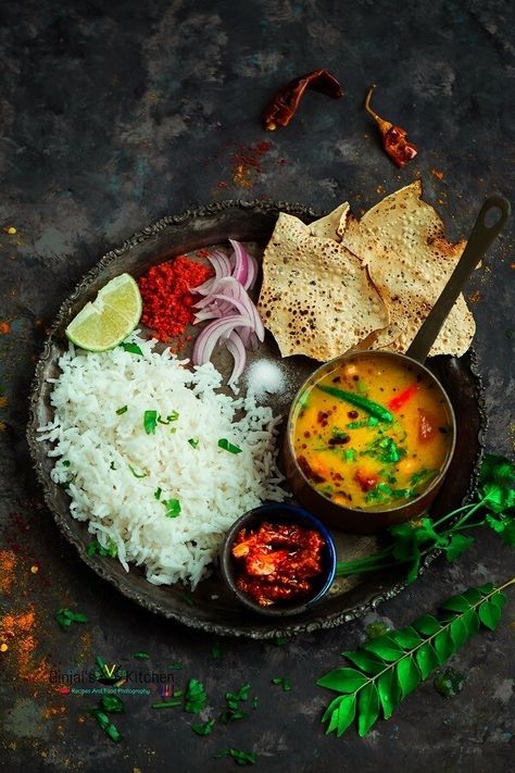 Gujarati Dal Gujarati Thali Photography, Veg Indian Food, Gujarati Dal, Chawal Recipe, Daal Chawal, Gujarati Thali, Food Plating Ideas, Kanchi Singh, Indian Food Photography