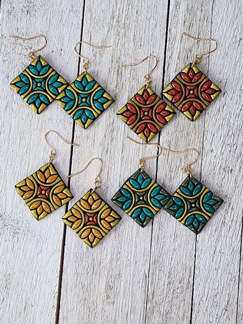 Mdf Jewelry, Clay Gifts, Mini Mandala, Mandala Jewelry, Polymer Clay Gifts, Bridal Braids, Colored Earrings, Terracotta Jewellery, Hand Painted Earrings