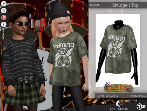 The Sims Resource - Grunge I Top Cc Clothing, Sims Stories, Sims 4 Challenges, Sims 4 Cc Kids Clothing, Baggy Tee, Free Sims 4, The Sims 4 Packs, Sims 4 Children, Sims 4 Teen