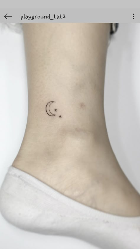 Moon Tattoo On Ankle, Ankle Moon Tattoo, Moon Tattoo Ankle, Ankle Moon Tattoos For Women, Cresent Moon Tatoos, Mini Tattoos Moon And Stars, Tiny Moon Tattoos For Women, Small Moon Tattoo Designs, Moon Ankle Tattoo