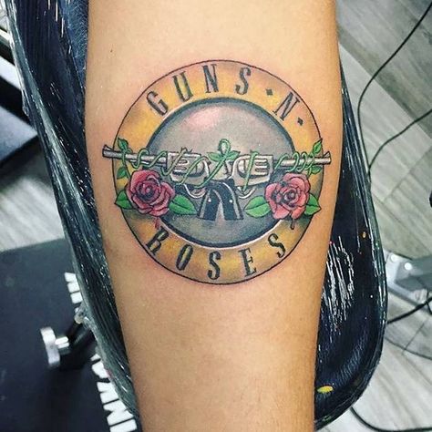 Gnr Tattoo Ideas, Gunsnroses Tattoo, Gnr Tattoo, Tattoo Rock N Roll, Adrian Rodriguez, Rock And Roll Tattoo, Church Tattoo, Logo Music, Rock Tattoo