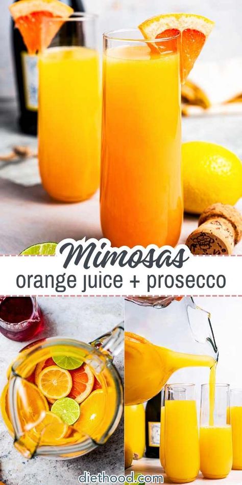 This classic mimosa recipe is perfect for a brunch crowd! Simple to make with orange juice and Prosecco, and mixed in a pitcher with fresh citrus fruits! #mimosa #brunch #cocktail Mimosa Recipe Easy, Diethood Recipes, Brunch Crowd, Best Mimosa Recipe, Classic Mimosa, Mimosa Drink, Orange Mimosa, European Cakes, Mimosa Brunch