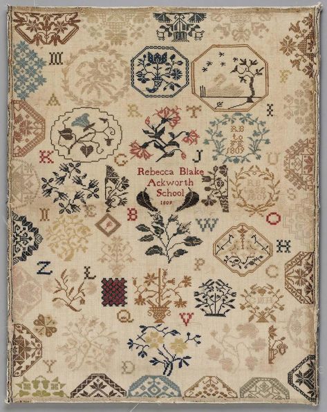 Vintage Samplers, Cross Stitch Sampler Patterns, Museum Of Fine Arts Boston, Antique Embroidery, Antique Samplers, Embroidery Sampler, Stitch Work, Geometric Motifs, Vintage Cross Stitches