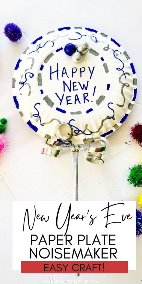 New Year's Eve Paper Plate Noisemaker are an easy craft for New Year's Eve! Homemade noisemaker made of two paper plates, filled with beans and glued together. The kids will love decorating these! New Years Noise Maker Craft Kids, Unique Kids Crafts, News Years Crafts For Kids, New Year's Eve Crafts, Countdown Activities, Easy Kid Activities, New Years Eve Games, Noise Maker