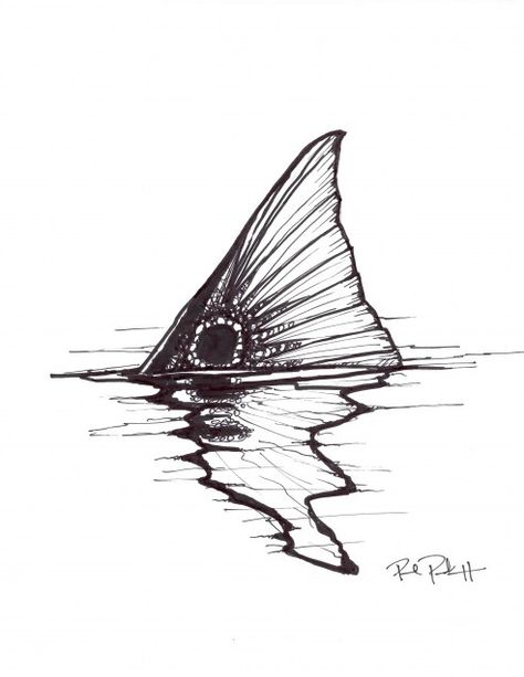 A cool sketch of a tailing redfish from Paul Puckett. Redfish Tail Tattoo, Redfish Tattoo, Red Drum Fish, Fish Belt, Trout Tattoo, Fly Fishing Tattoo, Tattoo Fly, Fishing Tattoo, Belt Ideas