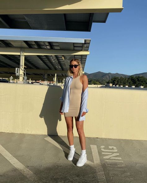 KELSEY  DI PRIMA on Instagram: “some snaps from last night 🦋 @windsorstore - swipe to see how summer nights make me feel 👋🏼” White Sneakers With Dress, White Sneakers Outfit Summer, Poolside Outfit, Sneakers Outfit Summer, Dress And Sneakers Outfit, White Sneakers Outfit, Cafe Style, Windsor, Sneakers Outfit