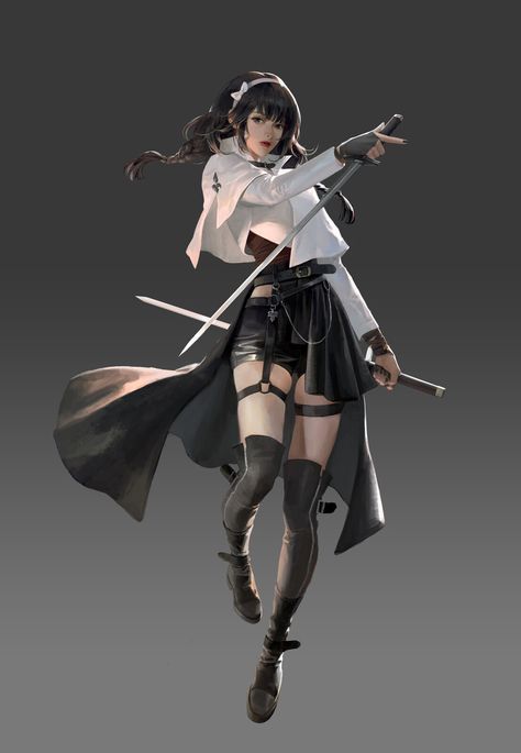 ArtStation - swordman, Taak Choi Fantasy Battle, Female Human, Character Poses, Reference Poses, Fantasy Warrior, Female Poses, Girls Cartoon Art, Character Creation, Character Outfits