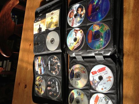 Organization ... Why waste shelf space for DVDs? Get rid of DVD cases...over 300 movies in these two CD folders. Dvd Aesthetic, Cd Collection, Nostalgia 2000s Aesthetic, Cd Case, Custom Dvd, Custom Cd, Film Dvd, Nostalgia 2000s, Cd Storage