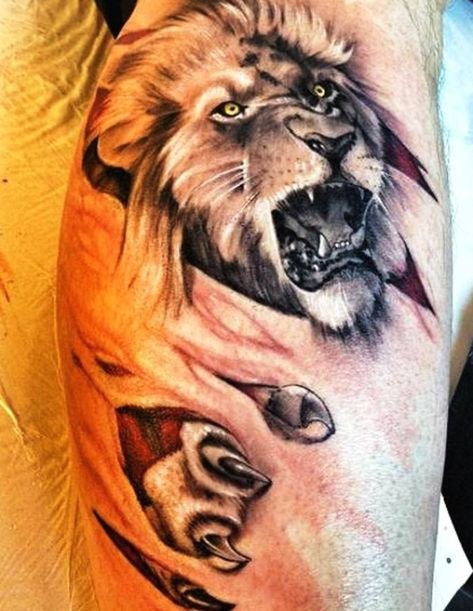 15 best 3d Lion King Tattoo images on Pinterest | Lion ... #tattooideas #mentattoo Lion Back Tattoo, Lion Shoulder Tattoo, Leopard Print Tattoos, Lamb Tattoo, Claw Tattoo, Tatoo 3d, 3d Lion, Tier Tattoo, Lion Tattoos