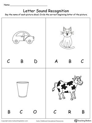 Learn the alphabet and the sound of the letters by identifying which letter the picture starts with. Recognizing letter sounds is essential in reading and writing and are the basic building blocks of literacy learning. Start teaching your preschooler letter-sound correspondence today! See The Picture And Write First Letter Worksheet For Nursery, Letter Writing For Kids, Letter C Worksheets, Paper Craft Ideas For Kids, Letter Sound Recognition, Letter Worksheets For Preschool, Printable Alphabet Worksheets, Small Alphabets, Preschool Workbooks