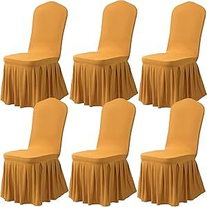 Dimatic Dining Room Chair Covers Set of 6, Stretch Parsons Slipcovers with Skirt Super Fit Spandex Chair Seat Protector Cover for Dining Room, Hotel, Ceremony (Gold) White Chair Covers, Folding Chair Covers, Leaf Skirt, Dining Room Chair Covers, Chair Size, Ikea Chair, Dining Room Chair, Seat Protector, Dining Chair Slipcovers