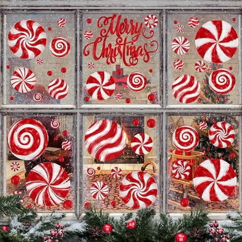 Windows Decoration Ideas Christmas, Red And White Christmas Window Display, Christmas Windows Ideas Paint, Christmas Decor Shop Window Displays, Glass Door Christmas Painting, Christmas Window Vinyl, Easy Christmas Window Display, Easy Window Christmas Painting, Funny Christmas Window Painting