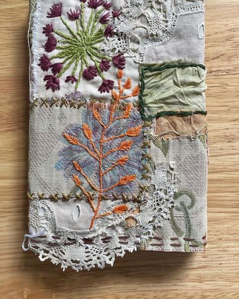 Slow Stitching Clothes, Autumn Journal, Stitch Journal, So Done, Fabric Books, Fabric Book Covers, Textile Art Embroidery, Fabric Flower Brooch, Fabric Postcards