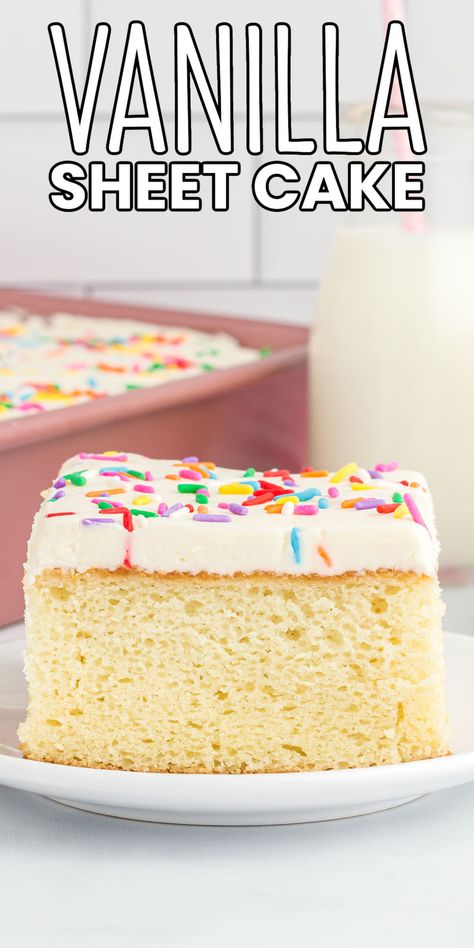 Homemade Vanilla Cake Recipe, Vanilla Sheet Cake, Gluten Free Vanilla Cake, Vanilla Sheet Cakes, Easy Vanilla Cake, Homemade Vanilla Cake, White Cake Recipe, Homemade Birthday Cakes, Sheet Cake Recipes