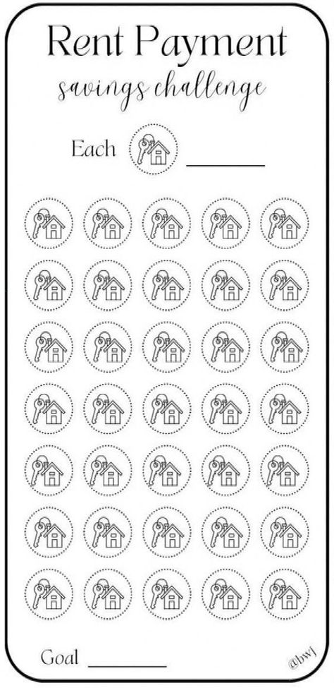 Rent Payment Savings Challenge. Decide on the amount you would like to save then determine the dollar amount for each icon. There are 35 icons to help you achieve your goal. Cash stuff and cross off to track your progress. Enjoy! *FREE GIFT INCLUDED Printing Information: *Digital Download *This is printed on 8.5 x 11 US letter size paper *Once printed, cut & place...#HomeTrends #Inspo #Trends #to #Money #Freedom #Ideas #Smart #Wealth #Saving #Financial #Strategies #How #Build #and #Achieve Rent Savings Challenge, Credit Card Savings Challenge, Saving Money Chart, Money Chart, Budget Challenge, Money Saving Methods, Grocery Savings, Spar Challenge, Saving Money Budget