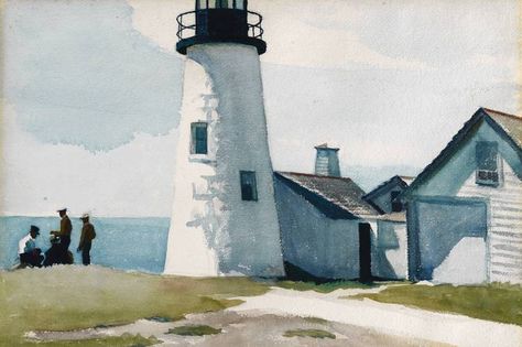 Edward Hopper’s ‘Pemaquid Light’ watercolor, which he painted in 1929 Hopper Artist, Edward Hopper Paintings, Hopper Art, Portland Museum Of Art, American Realism, Lighthouse Painting, Lighthouse Pictures, Summer Painting, Edward Hopper