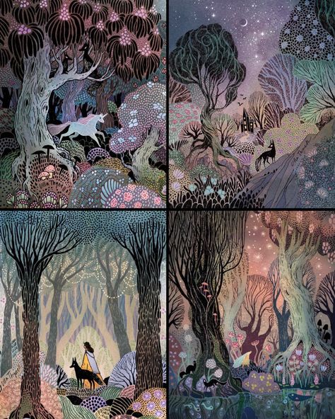 The enchanted forests of Finnish artist Ulla Thynell Ulla Thynell, Arte 8 Bits, Creation Art, Fairytale Illustration, Fairytale Art, Enchanted Forest, In The Woods, Pretty Art, Painting Inspiration