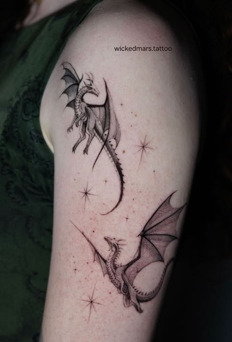 dragon tattoo Fairy Dragon Tattoo For Women, 2 Dragon Tattoo Designs, Dragon With Fairy Wings, Wales Dragon Tattoo, Dragon And Stars Tattoo, Fairy And Dragon Tattoo, Whimsical Dragon Tattoo, Underboob Dragon Tattoo, Ice Dragon Tattoo