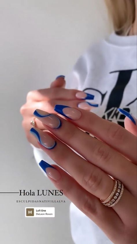 Cobalt Blue French Tip Nails Almond, Blue Nail Inspo Coffin, Nails For Prom Blue Dress, Senior Nails Ideas, Cute Nails 2023, Vacation Nails Coffin, Nagel Tips, Casual Nails, Simple Acrylic Nails