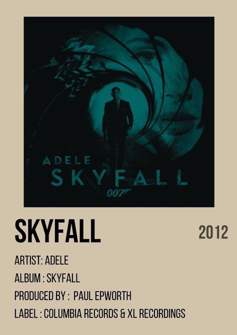 Adele Music Poster, Skyfall Aesthetic, Skyfall Poster, Adele Skyfall, Adele Albums, Skyfall Adele, Adele Lyrics, Adele Music, Fall Songs