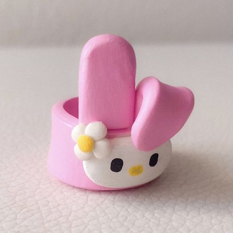 my melody ring kawaii sanrio aesthetic japanese anime cute y2k clay jewelry inspo statement rings hello kitty Cincin Diy, Fimo Ring, Diy Clay Rings, Polymer Clay Ring, Tanah Liat, Clay Diy Projects, Indie Jewelry, Cute Clay, Clay Art Projects