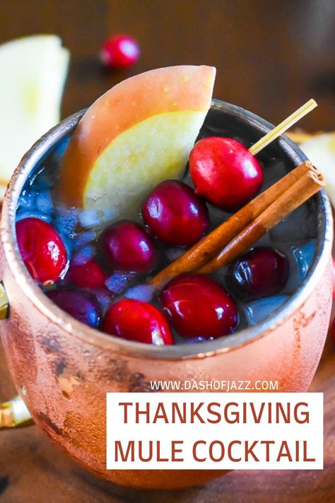 Cranberry Apple Spice Mules for Thanksgiving - Dash of Jazz Thanksgiving Mule, Apple Mule, Mule Cocktails, Thanksgiving Cocktail Recipes, Thanksgiving Cocktail, Mule Cocktail, Thanksgiving Cocktails, Cranberry Apple, Apple Spice