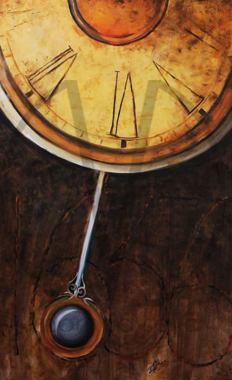 Pendulum clock was invented in 1656. One of vintage classics. #Oil painting #Textures #Sponge #Vintage Pendulum Painting, Clock Pendulum, Clock Painting, Pendulum Clock, Clock Art, Vintage Classics, Reference Poses, Old Art, Dark Backgrounds