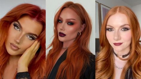 Smokey Eye Makeup Redhead, Goth Makeup For Redheads, Glam Makeup For Redheads, Red Hair Makeup Looks, Ginger Vampire, Dark Vampy Makeup, Redhead Makeup Looks, Makeup Looks For Redheads, Red Head Makeup Looks