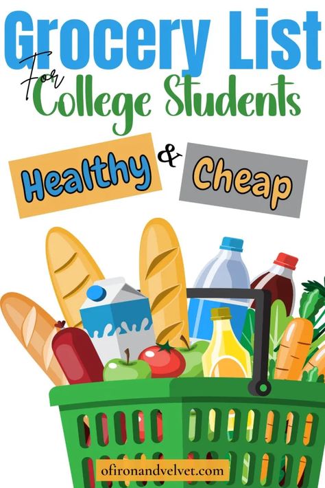 My (FREE) Healthy Grocery List for College Students On A Budget (+PDF) Save money on groceries while eating healthy. #Groceries #healthyFood #healthyFoods #healthyeating #eatingHealthy #dinner #EasyRecipes #cheapRecipes #cheapAndHealthy #whatsForDinner Grocery List For College Students, Healthy College Grocery List, College Grocery List, College Student Budget, Healthy Shopping List, Healthy College, Student Budget, Cheap Healthy, Shopping List Grocery