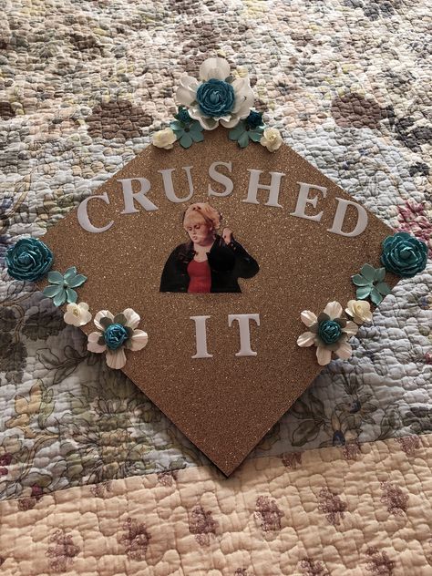 Jojo Graduation Cap, Fun Graduation Cap Ideas, Pitch Perfect Tattoo, Fun Grad Cap Ideas, Pitch Perfect Graduation Cap, High School Grad Cap Ideas Funny, Grad Cap Inspiration, High School Graduation Cap Designs Funny, Graduation Cap Designs 2023