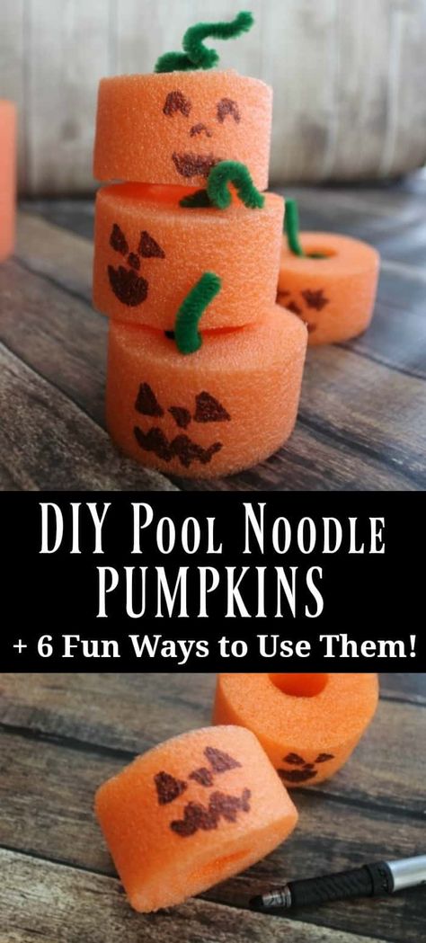 These Pool Noodle Pumpkins are a frugal and easy fall craft for kids. Pool Noodle Pumpkins can also be used for learning activities and imaginative play. Includes 6 ways to use the pumpkins for fun and learning activities. Pool Noodle Projects, Pool Noodle Halloween, Noodle Crafts, Fall Festival Decorations, Pool Noodle Crafts, Fun Halloween Treats, Fall Arts And Crafts, Easy Fall Crafts, Pool Noodle