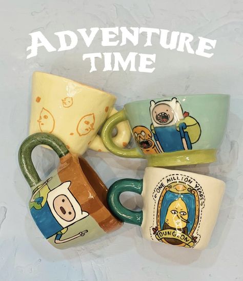 Adventure Time Home Decor, Adventure Time Pottery Painting, Adventure Time Pottery, Adventure Time Ceramics, Adventure Time Clay Art, Adventure Time Clay, Adventure Time Mug, Adventure Time Gift, Pretty Mugs