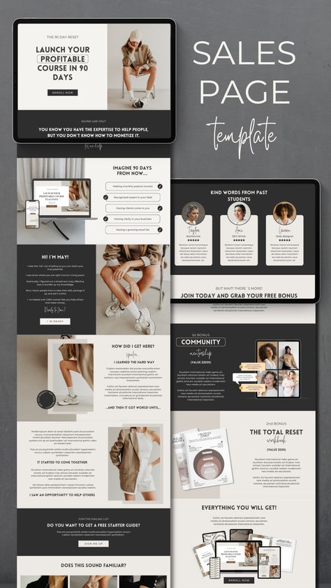 Creative website design Sales Page Design Inspiration, Canva Website Template, Course Website Design, Online Magazine Website, Canva Website Design, Sales Page Design, Online Course Template, Course Template, Sales Page Template