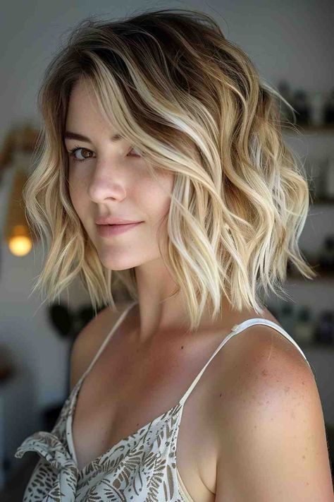 The Best Bob Haircuts & Hairstyles of 2024 Bob With Beachy Waves, Beach Waves Lob, Flowy Bob Hairstyles, Stepped Bob Hairstyles, Bob Beach Waves Short, Bob Wave Hairstyles, Beach Wave Bob Hairstyles, Stepped Bob, Short Beach Waves Hairstyles