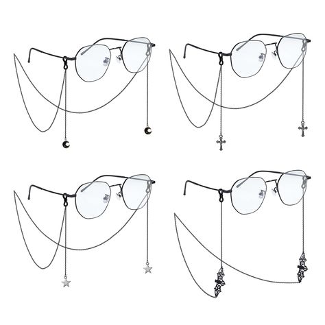 PRICES MAY VARY. 【Glasses Chain for Women】You can get 4 pcs eyeglass chains in one order, gothic style design, fashionable and versatile. The black eyeglass chain set includes: bat, cross, star and moon styles, and the silver and gold sunglass chain set includes: spider, pumpkin lantern, skeleton, and ghost hand.Suitable for reading glasses, glasses and sunglasses. 【Goth Sunglass Eyeglass Chains】The glasses chain uses a stainless steel chain and a silicone anti-skid buckle to ensure that your gl Goth Glasses, Diy Jewlry, Gothic Glasses, Eyeglasses Chain, Eyeglass Strap, Goth Accessories, Small Glasses, Round Glasses Frames, Cool Glasses