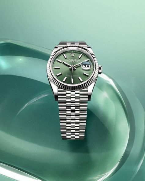 Mint green dial, fluted bezel in white gold, Jubilee bracelet in Oystersteel. The @Rolex Datejust 36. #Rolex #Datejust #OfficialRolexRetailer #SheibanJewelers #Cleveland Mont Blanc Watches, Rolex Jubilee, Rolex Watches Women, Movado Watch, Timeless Watches, Rolex Women, Breitling Watches, New Rolex, Rolex Men