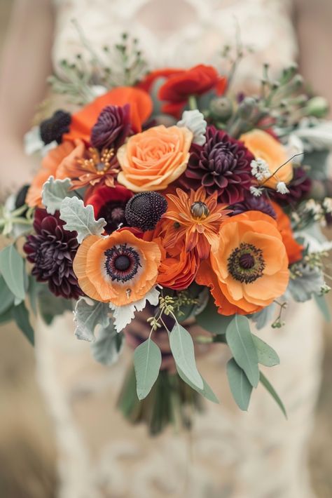 Real Flower Bridal Bouquet, Sunflower Bridal Bouquet, Anemone Wedding, Fall Wedding Bouquet, Wedding Bouquet Ideas, Hydrangea Bouquet Wedding, Cozy Romantic, Autumn Bouquet, Autumnal Wedding