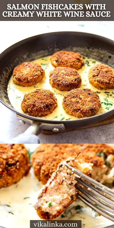 These salmon fishcakes are so moreish! It’s difficult to stop at just one. They are such a good use of fresh salmon as they stretch a pound quite far. Salmon Fishcakes Recipe, Salmon Cakes With Fresh Salmon, Salmon Cakes Sauce, Salmon Patties With Cream Pea Sauce, Red Coconut Curry With Sockeye Salmon, Salmon Fish Cakes Jamie Oliver, Salmon Fishcakes, Salmon Fish Cakes, Creamy White Wine Sauce