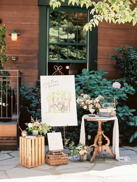 Garden Wedding Welcome Table, Wedding Gift Table Ideas, Welcome Table Decor, Welcome Table Wedding, Wedding Entrance Table, Nestldown Wedding, Wedding Welcome Table, Dreamy Watercolor, Gift Table Wedding