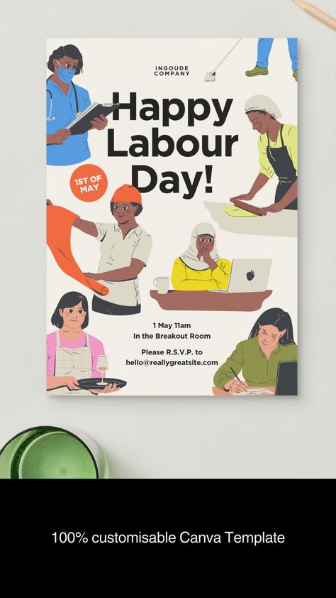 Free Canva Template: Labour Day Workplace Event Flyer or Poster by Take Care Creative. Follow on Canva or get emails about new canva templates at [takecarecreative.co](http://takecarecreative.co "‌") / worker, labour day, women, engineer, hospitality, event, staff, job, employee, work, labor day / Labor Day Email Design, Women Day Ideas Creative Poster, Labour Day Poster, Women Engineer, International Labour Day, Labor Day Poster, May Events, Labor Rights, Ad Ideas