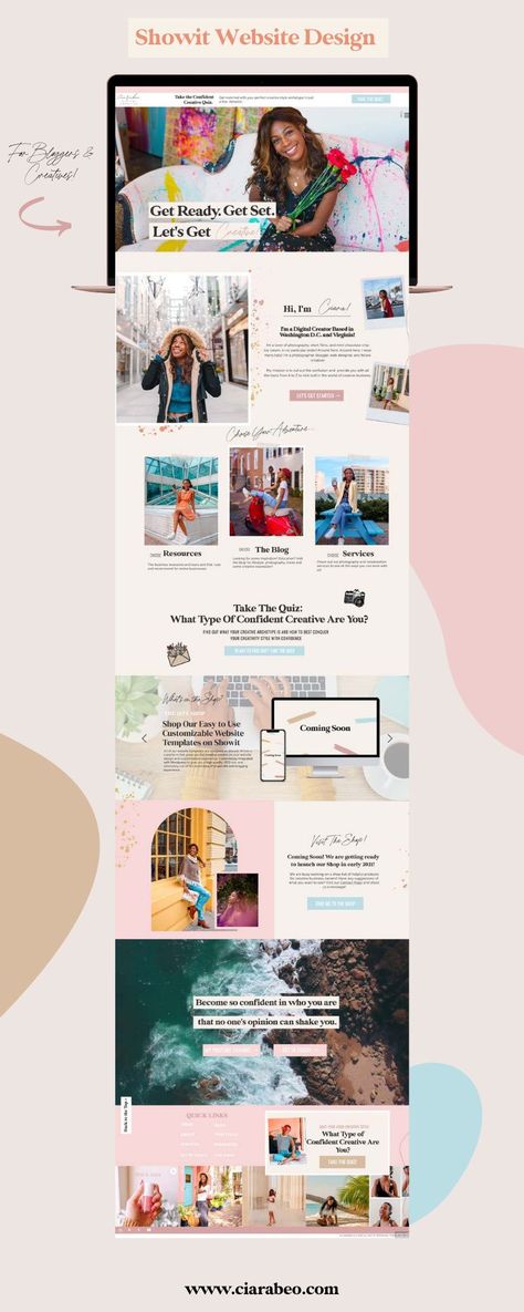 Ciarabeo Digital Creator Website Design for Showit Blogger Influencer Urban Website Design, Website Design Inspiration 2023, Eclectic Website Design, Influencer Website Design, Artist Website Design Layout, Newsletters Ideas, Speaker Website, Podcast Graphics, Influencer Website