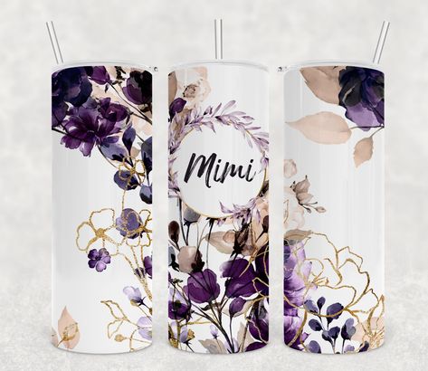 This 20-Ounce skinny tumbler has a beautiful floral pattern that comes in four different colors and can be personalized with any name you like. This makes a great gift for Christmas, her birthday or Mother's Day. It is made of stainless steel and is double-wall insulated to keep your beverages hot or cold for hours! Nice slim style fits nicely in your hand and is the perfect size for your car cupholder. It comes with a straw and a spill-proof lid. This is a great gift for a great price! Wedding Cups, Mom Tumbler, Personalized Bridesmaid Gifts, Personalized Gifts For Mom, Personalized Tumblers, Bridesmaid Proposal, Shades Of Purple, Tumbler Designs, Purple Gold