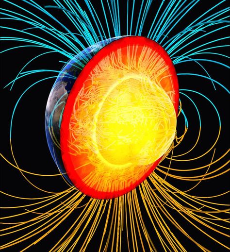 Earth's magnetic field (aka geomagnetic field) not only determines the location of our planet's North and South poles , it also provides an amazingly powerful protective barrier that defends us from harmful solar winds and radiation. But just how... Theories About The Universe, Electric Universe, Earth's Magnetic Field, Environmental Change, Space News, Solar Wind, Inner Core, Magnetic Field, Human Behavior